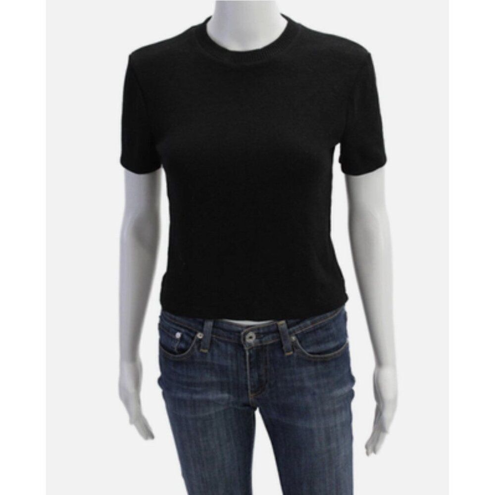 zara knit crew neck short sleeve solid black sweater Small
